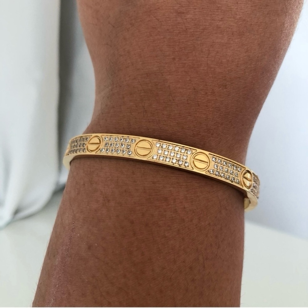Gold Pave Diamond Screw Cuff Bangle Love Bracelet with Screwdriver - Picture 7 of 13
